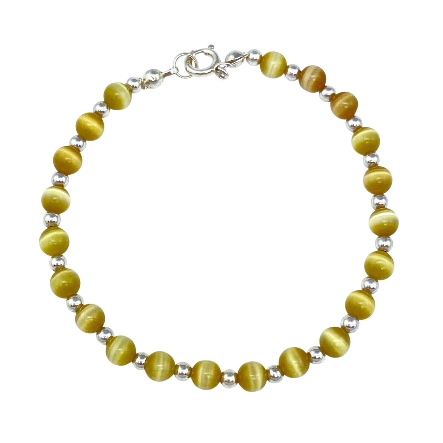 Vintage Sterling Silver 925 Yellow Cat’s Eye Bracelet 7.25"