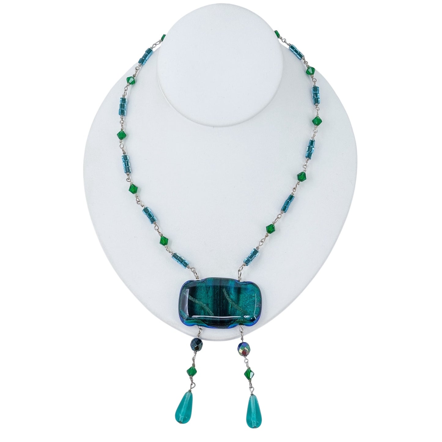Vintage Sterling Silver 925 Dichroic Glass Beaded Necklace 18.5"