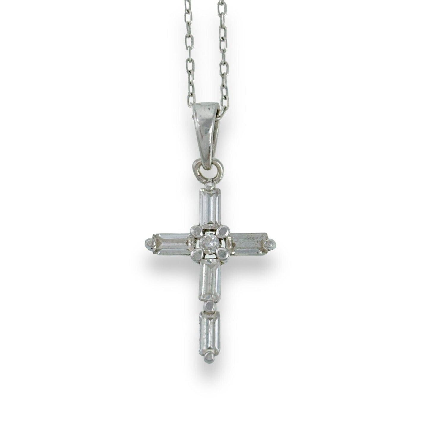 Vintage Sterling Silver 925 Cubic Zirconia Cross Pendant ONLY