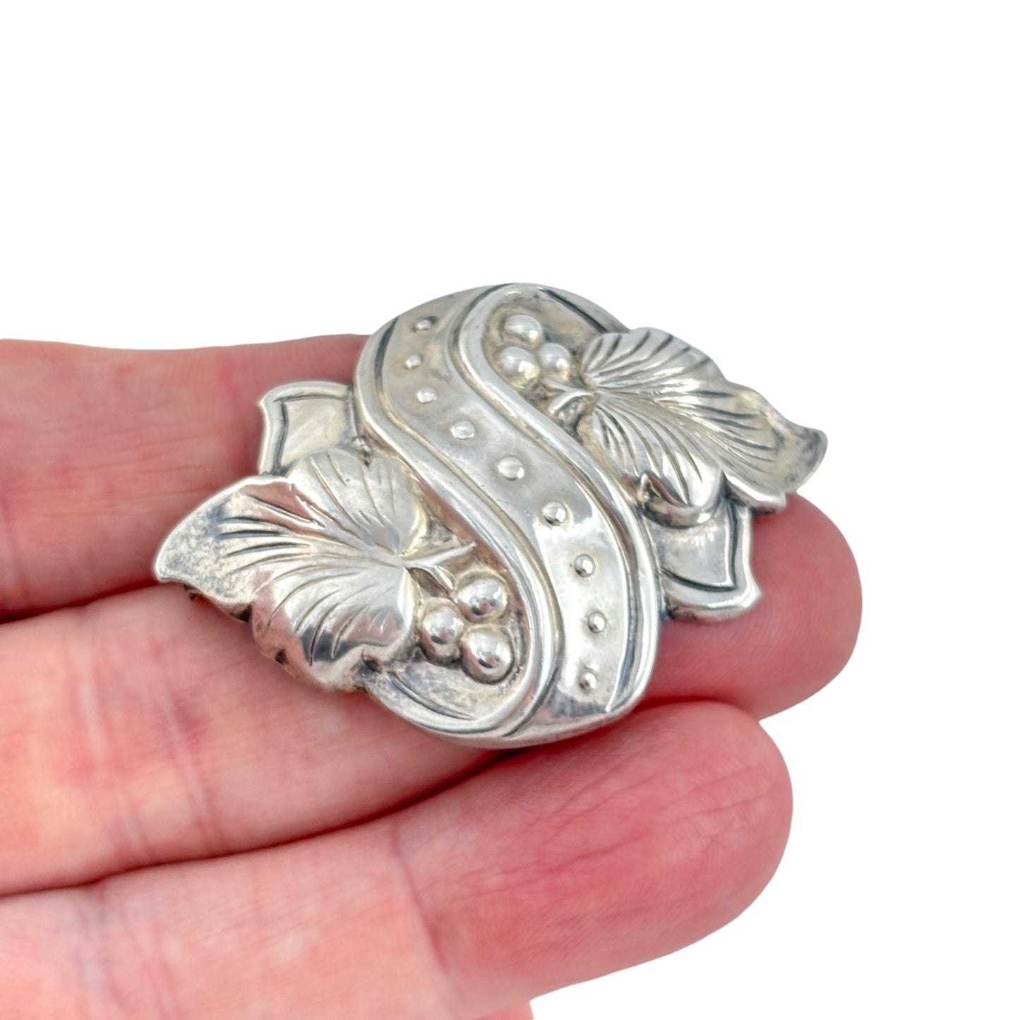 Vintage Sterling Silver 925 Floral Leaf Berry Brooch