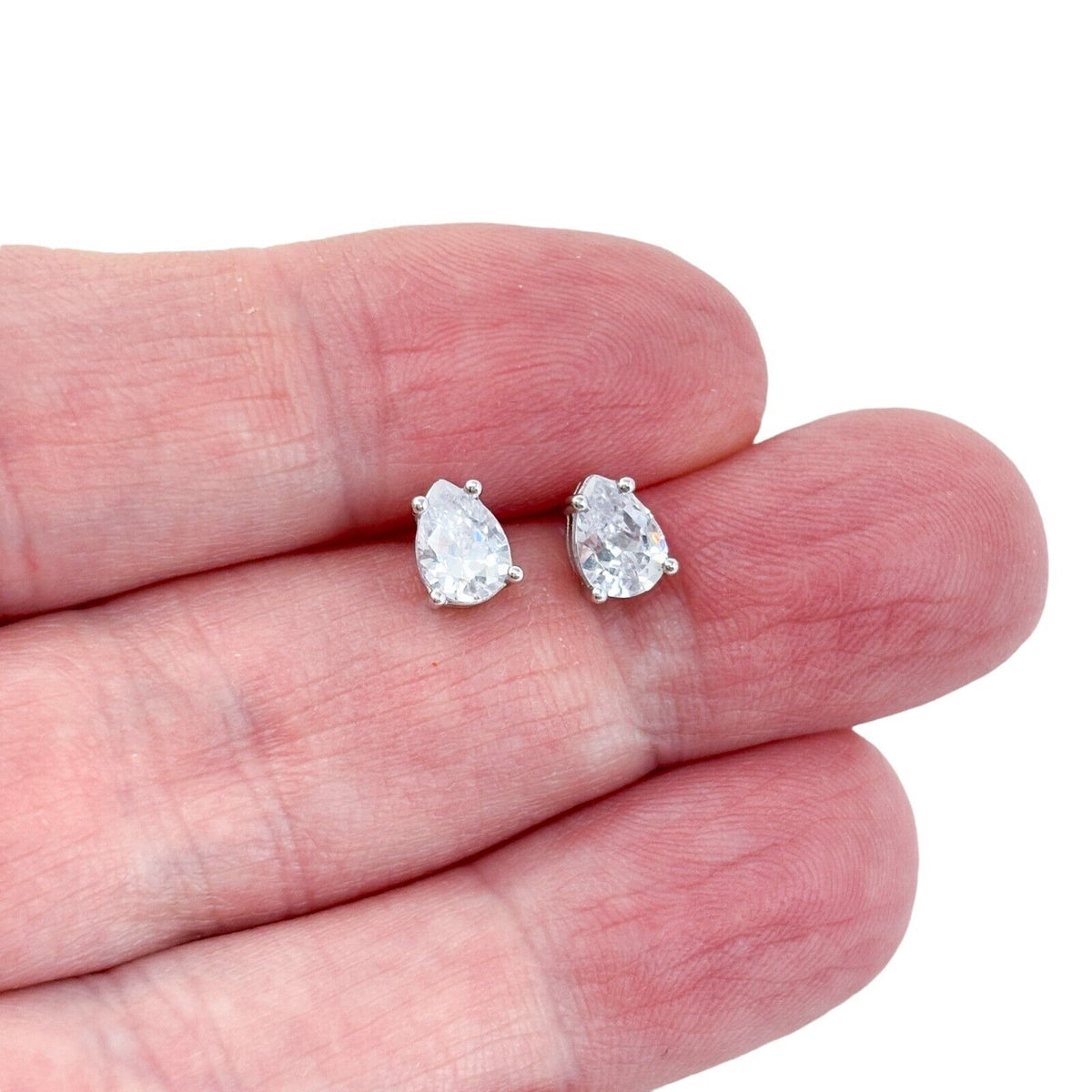 Vintage Sterling Silver 925 Cubic Zirconia Teardrop Earrings