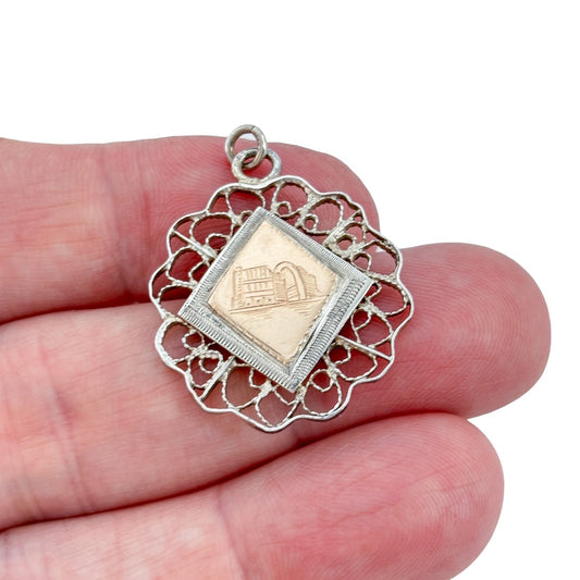 Antique Sterling Silver 925 Gold-Tone Etched Pendant