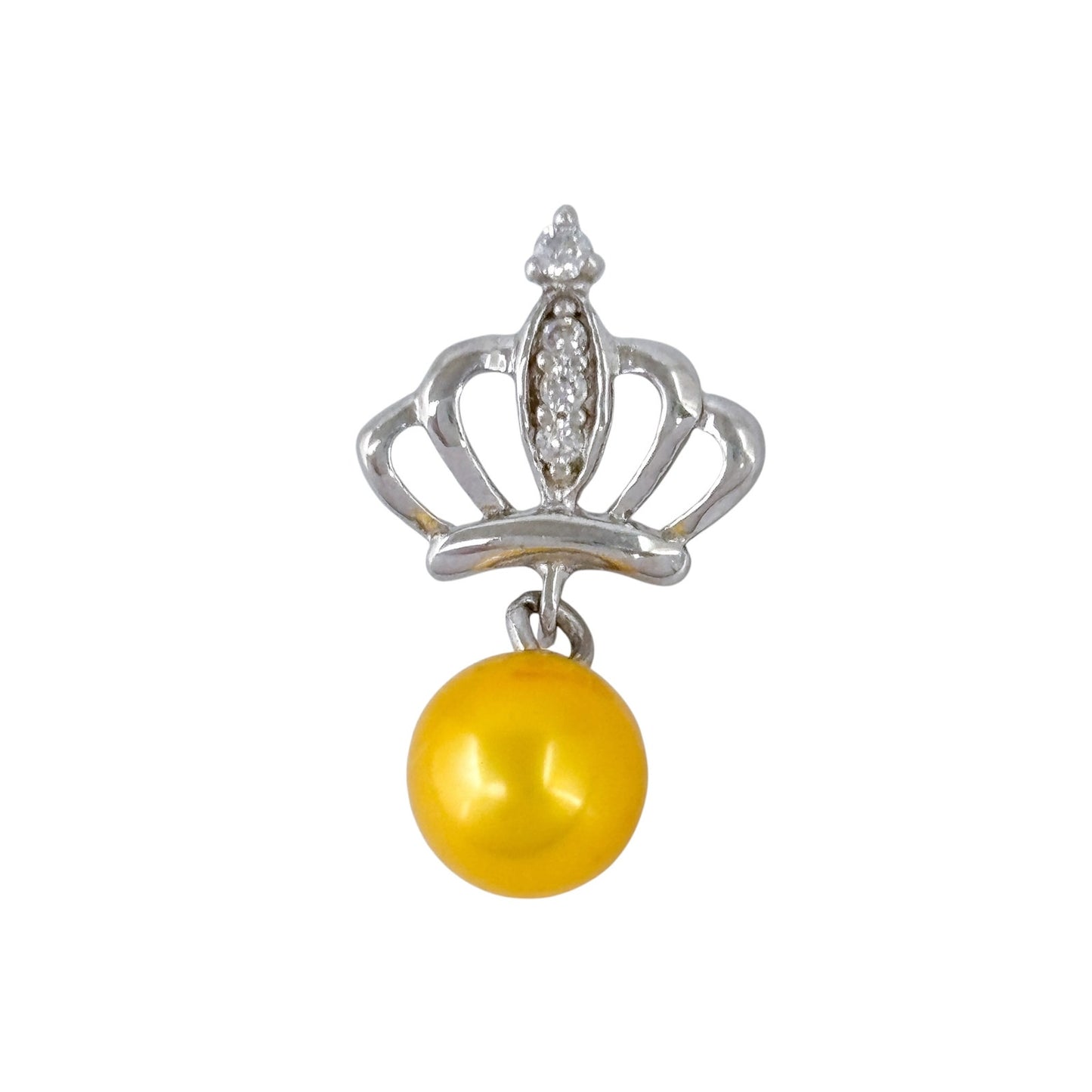 Vintage Sterling Silver 925 Yellow Pearl Dangle Cubic Zirconia Crown Pendant