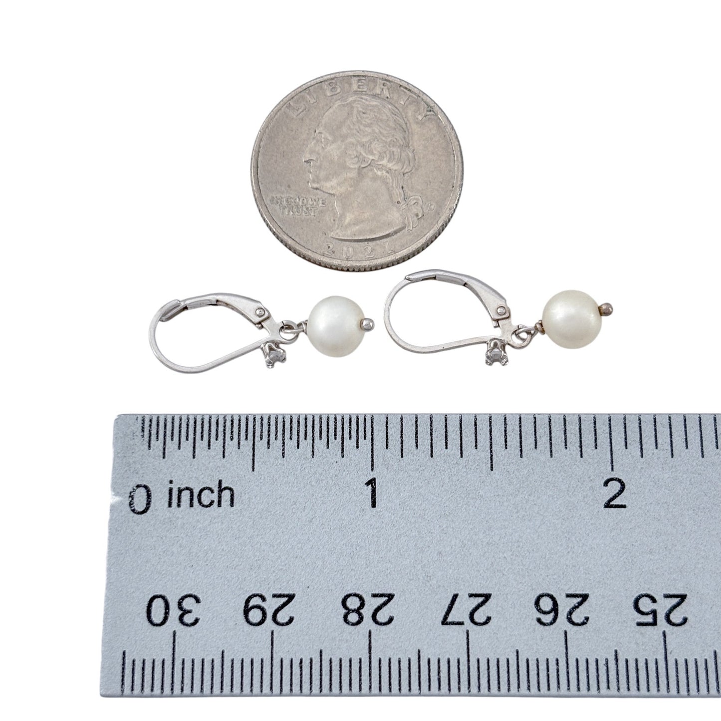 Vintage Sterling Silver 925 Pearl Diamond 0.06ctw Leverback Earrings