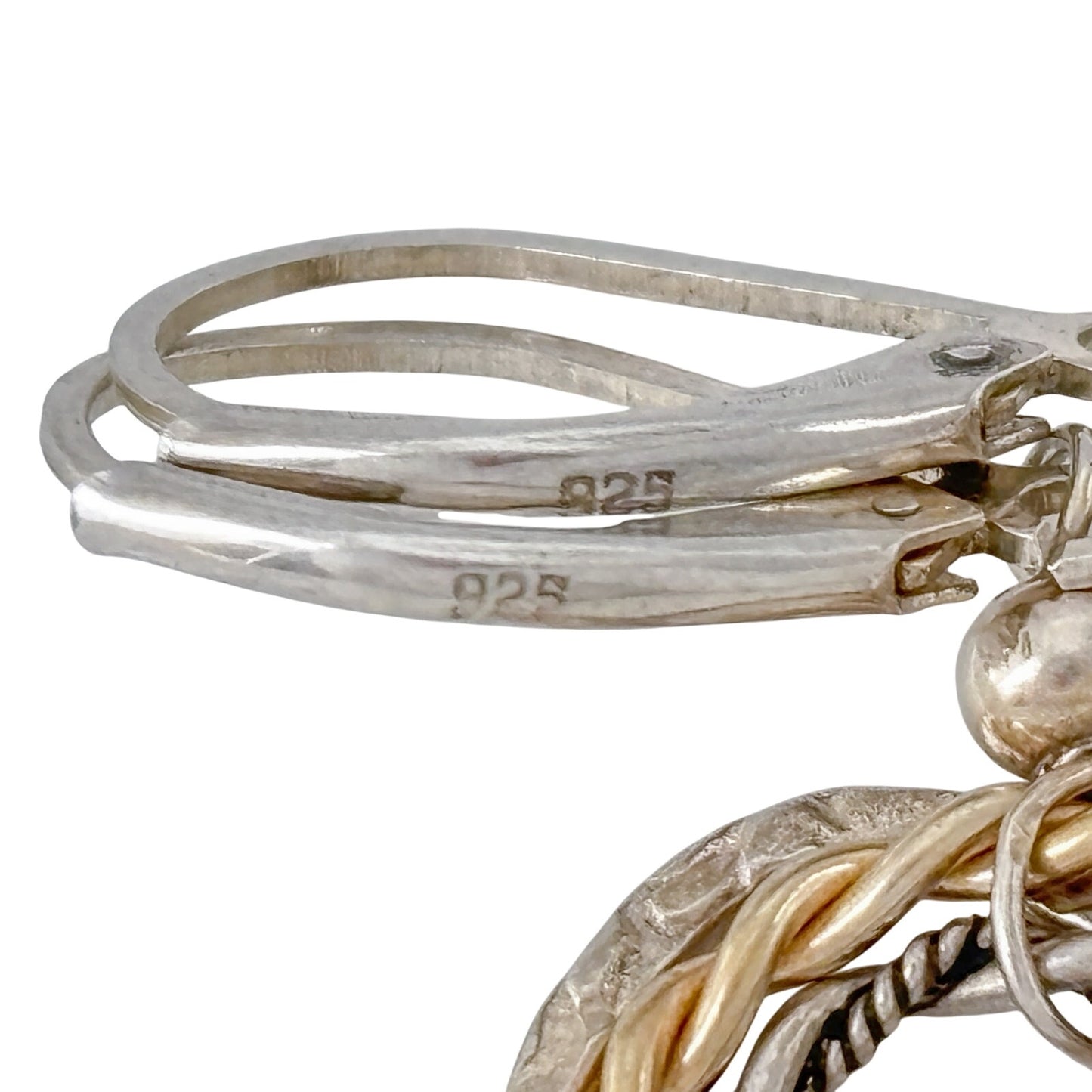 Vintage Sterling Silver 925 Two Tone Hoop Dangle Earrings