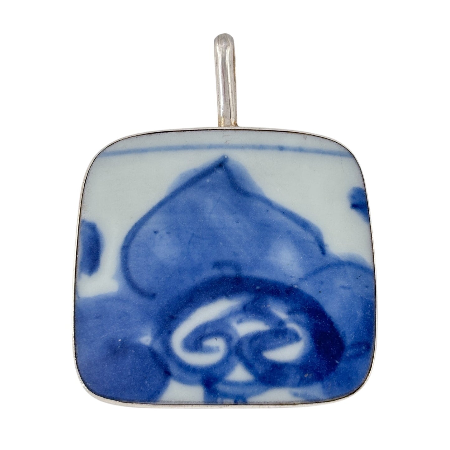 Vintage Sterling Silver 925 Square Porcelain Pendant