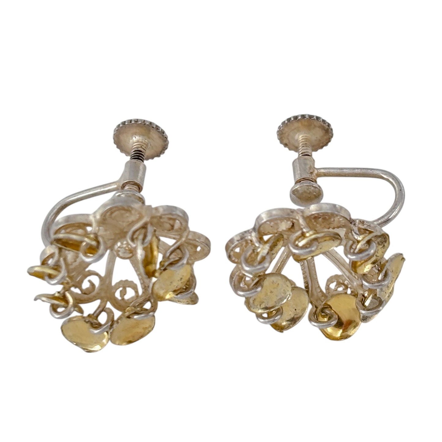 Vintage Silver 830 Gold Tone Disc Dangle Screwback Earrings