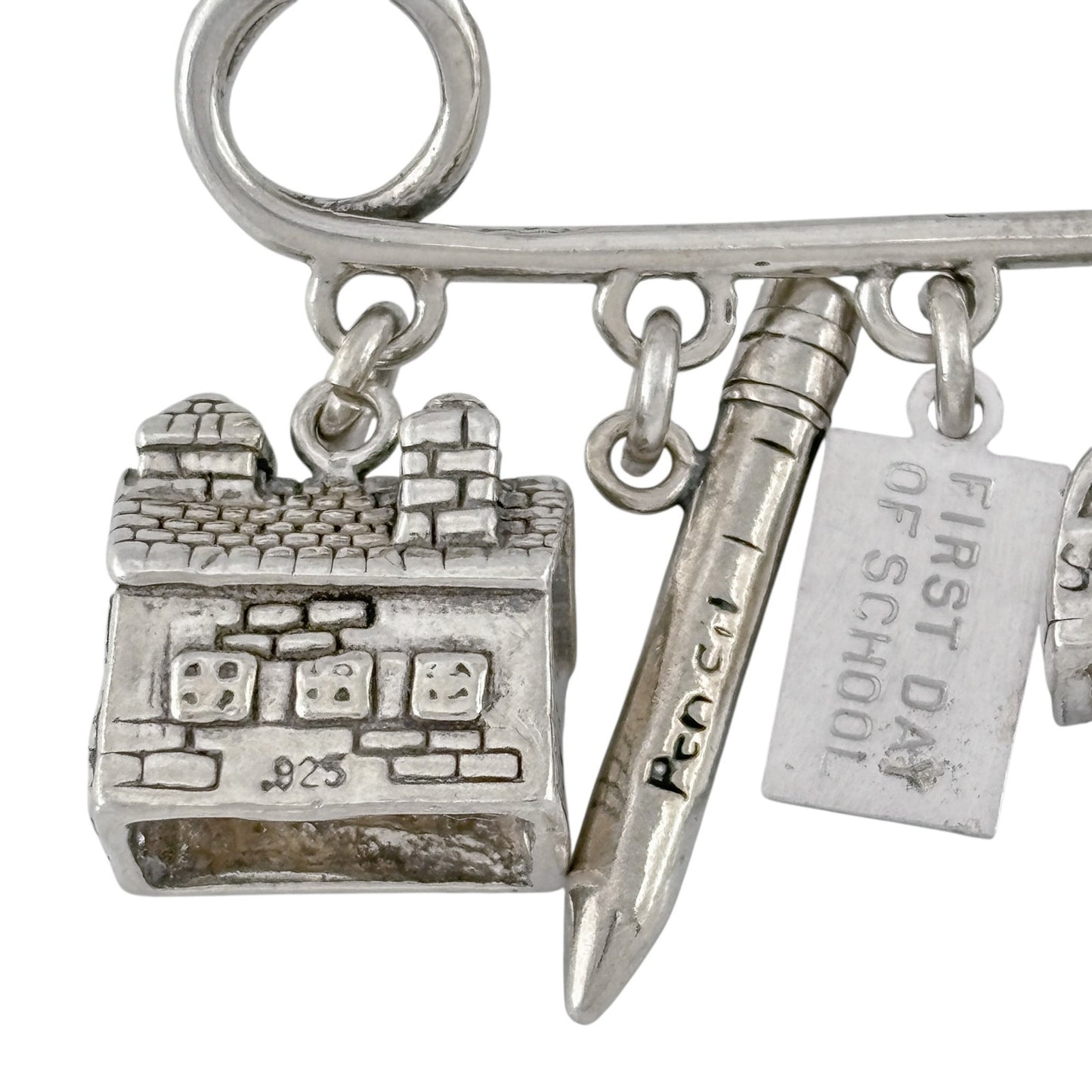 Vintage Sterling Silver 925 First Day School Charm Safety Pin Brooch
