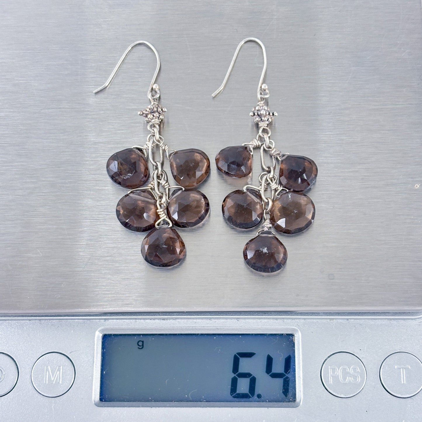 Vintage Sterling Silver 925 Brown Gray Glass Cluster Drop Earrings