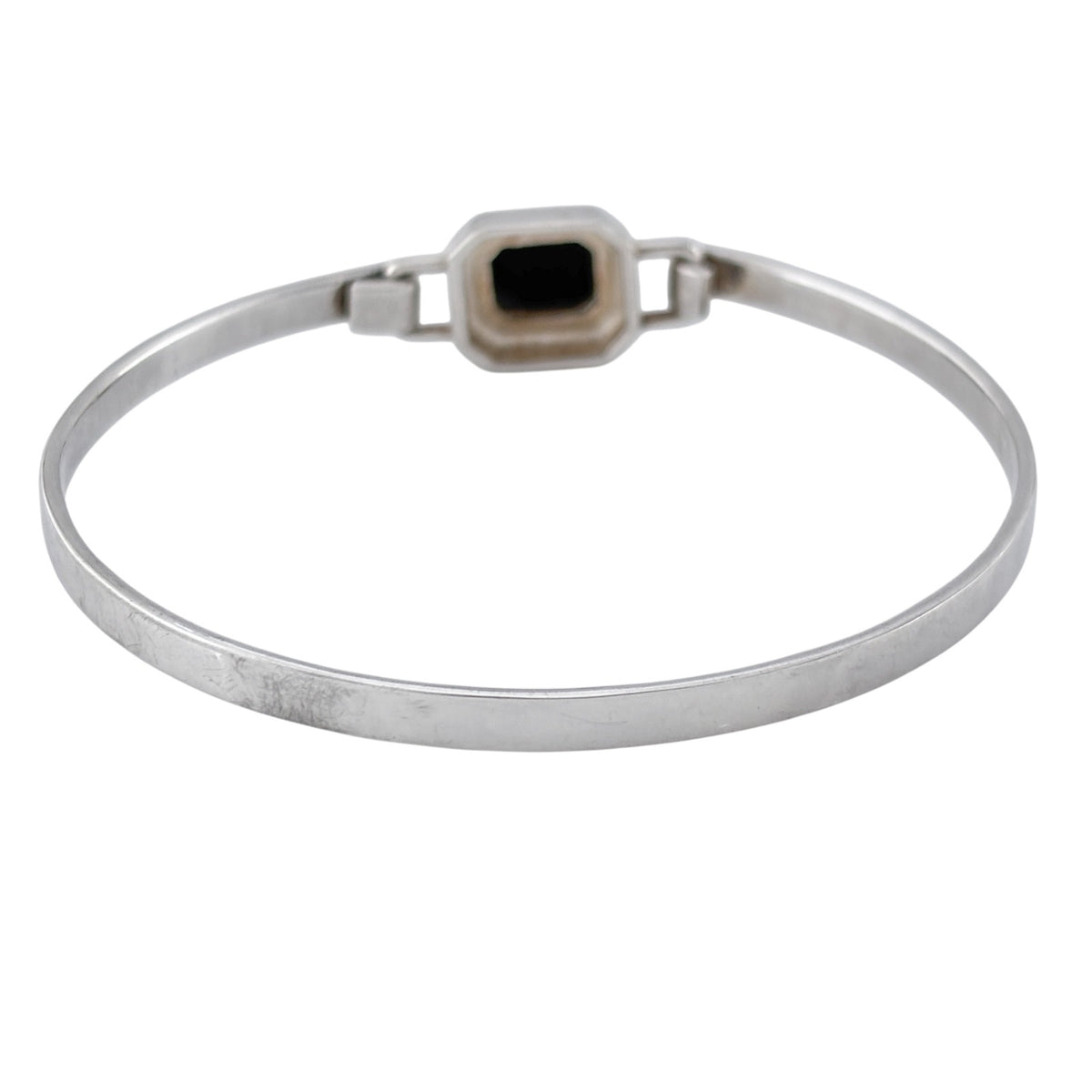 Vintage Sterling Silver 925 Onyx Bangle Bracelet 7.25"