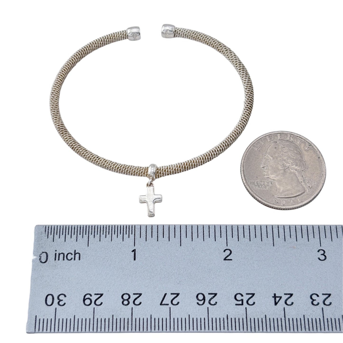 Vintage Tiffany & Co Sterling Silver 925 Flexible Mesh Cross Charm Bracelet 6.5"