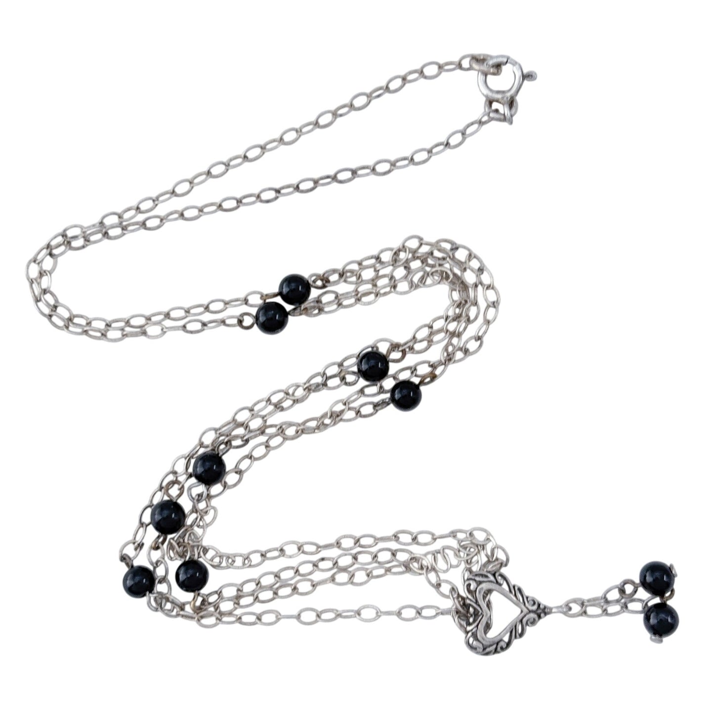 Vintage Sterling Silver 925 Onyx Heart Necklace 19"