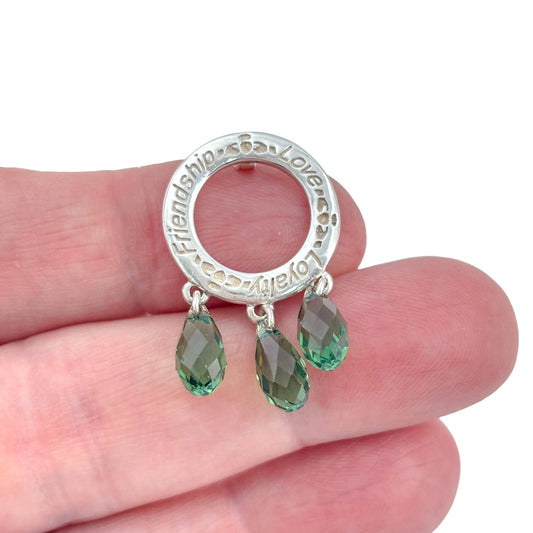 Vintage Sterling Silver 925 Green Crystal Friendship Loyalty Love Pendant