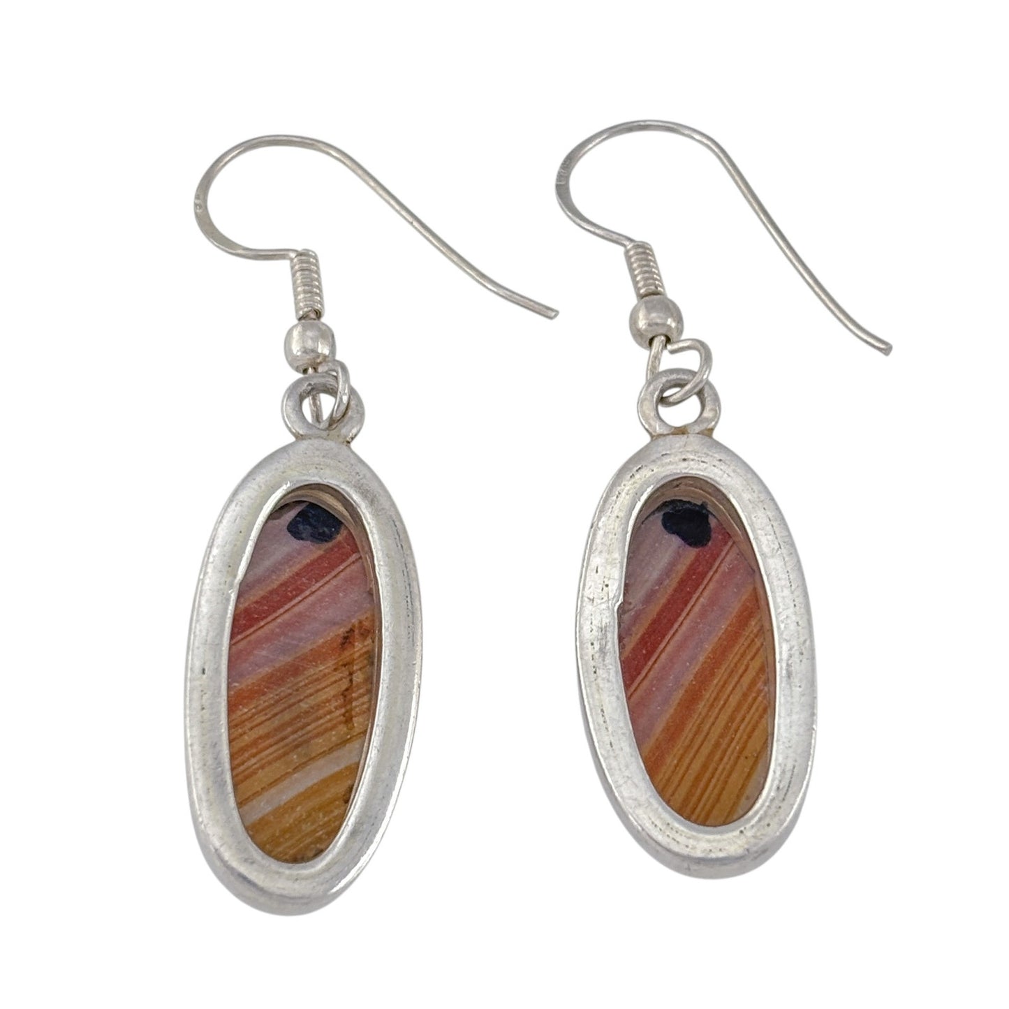 Vintage Sterling Silver 925 Banded Agate Earrings