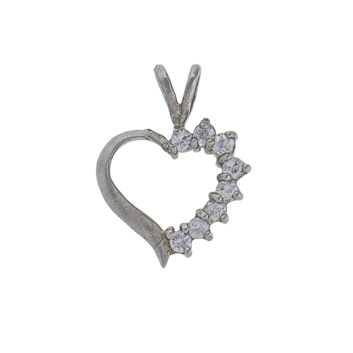 Vintage Sterling Silver 925 Cubic Zirconia Accent Open Heart Pendant