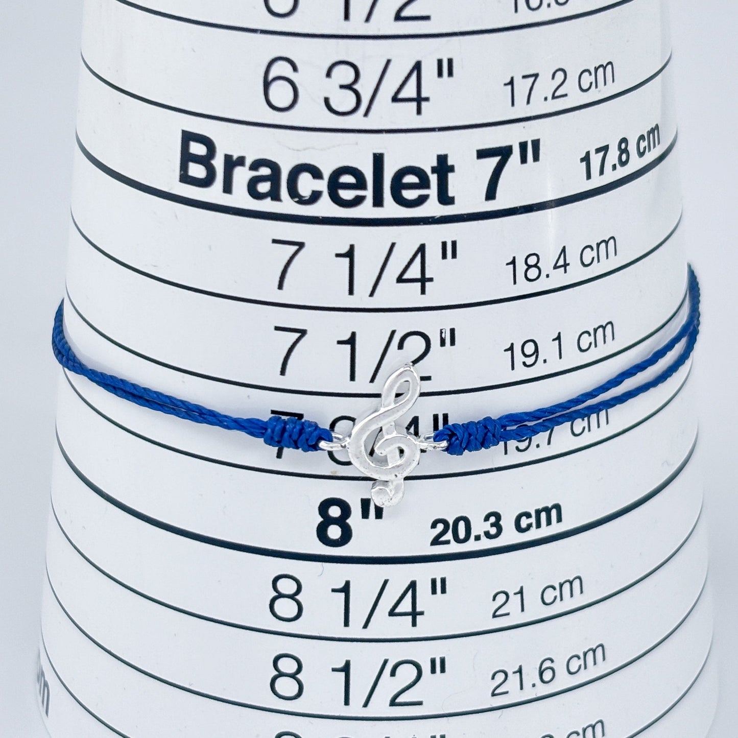 Adjustable Blue Cord Sterling Silver 925 Treble Clef Bracelet