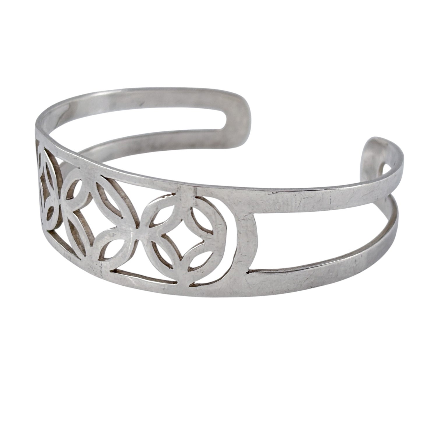 Vintage Sterling Silver 925 Openwork Cuff Bracelet 7.25"