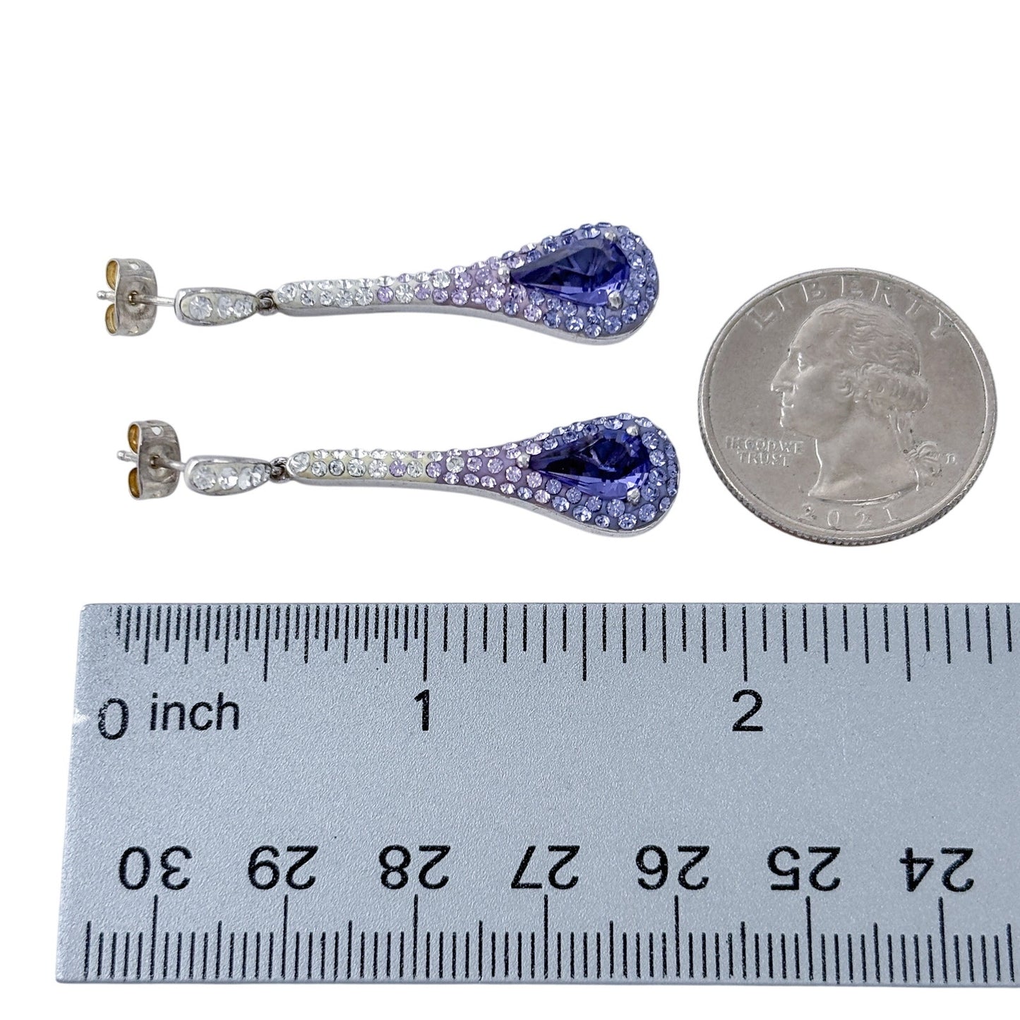 Vintage Sterling Silver 925 Purple Crystal Teardrop Dangle Earrings