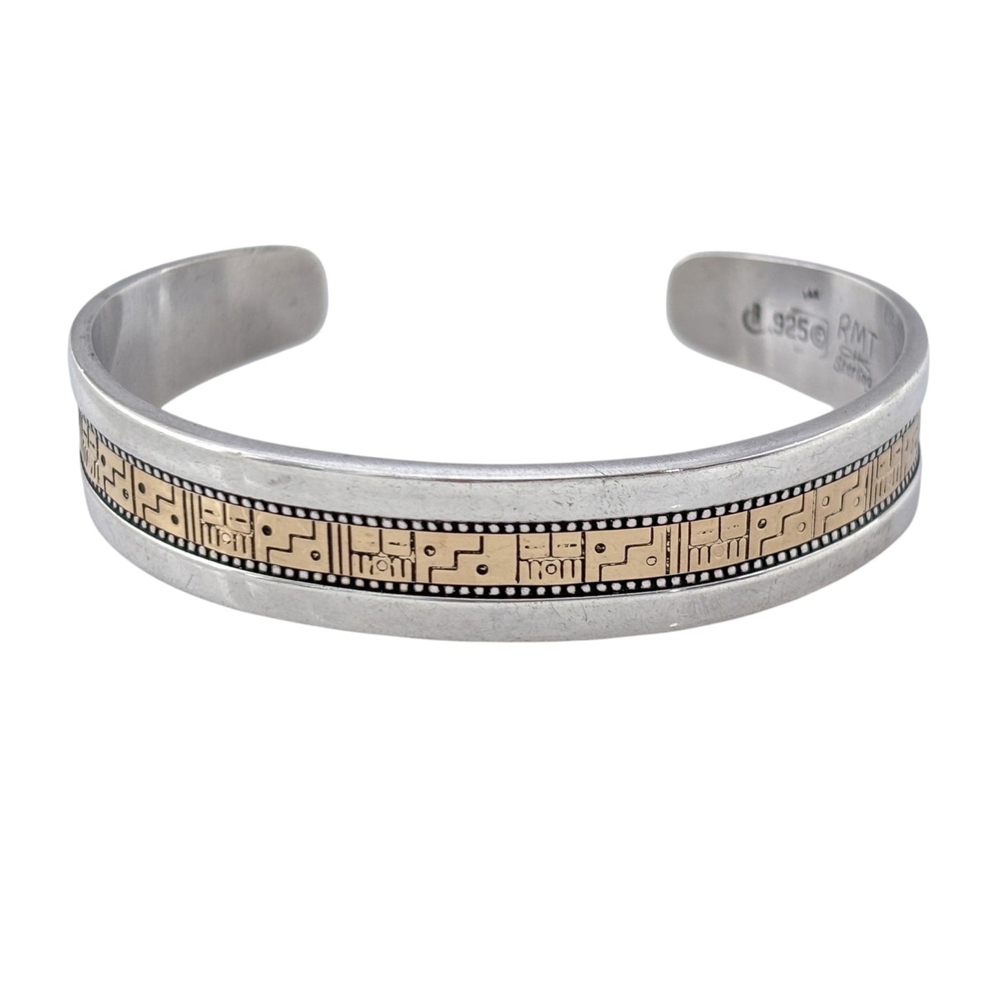 Vintage RMT Roderick Tenorio 14K Gold Sterling Silver Southwestern Cuff 6.75"