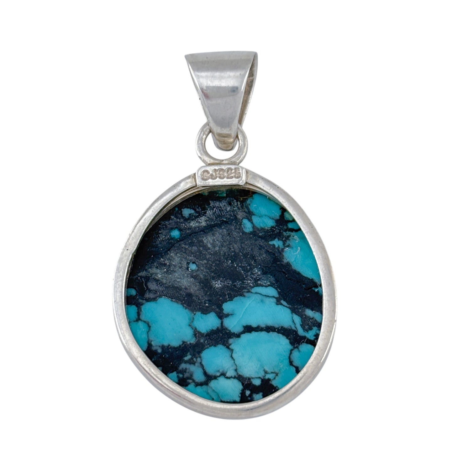 Vintage Sterling Silver 925 Turquoise Oval Pendant