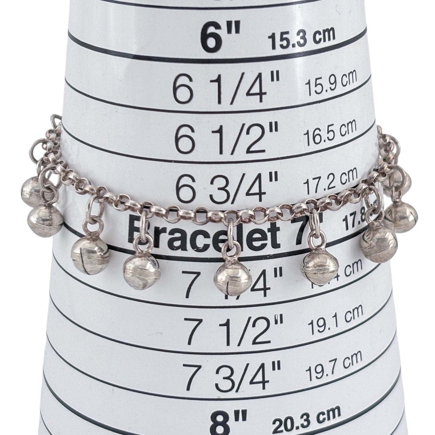 Vintage Sterling Silver 925 Bell Charm Bracelet 7"