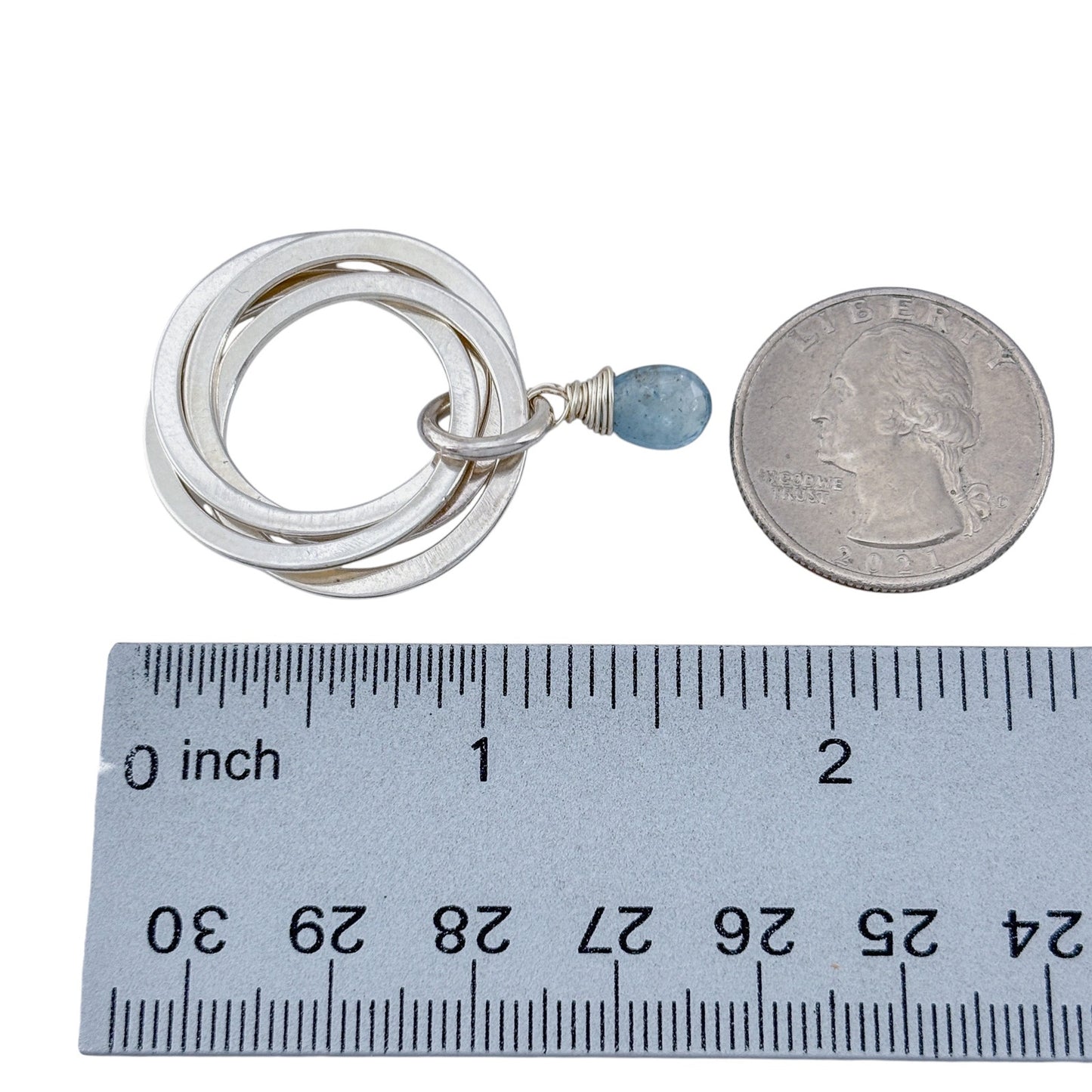 Vintage Sterling Silver 925 Aquamarine Hoop Pendant