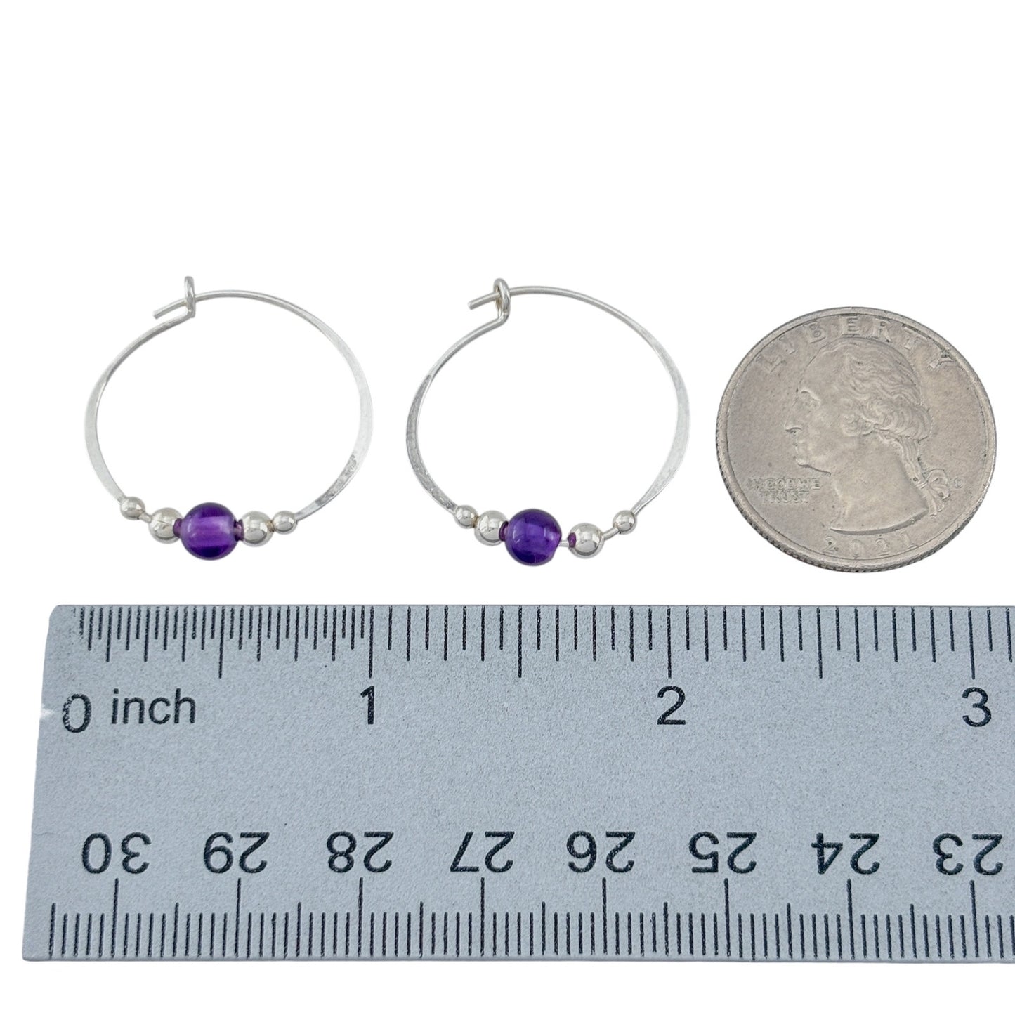 Vintage Sterling Silver 925 Amethyst Hoop Earrings