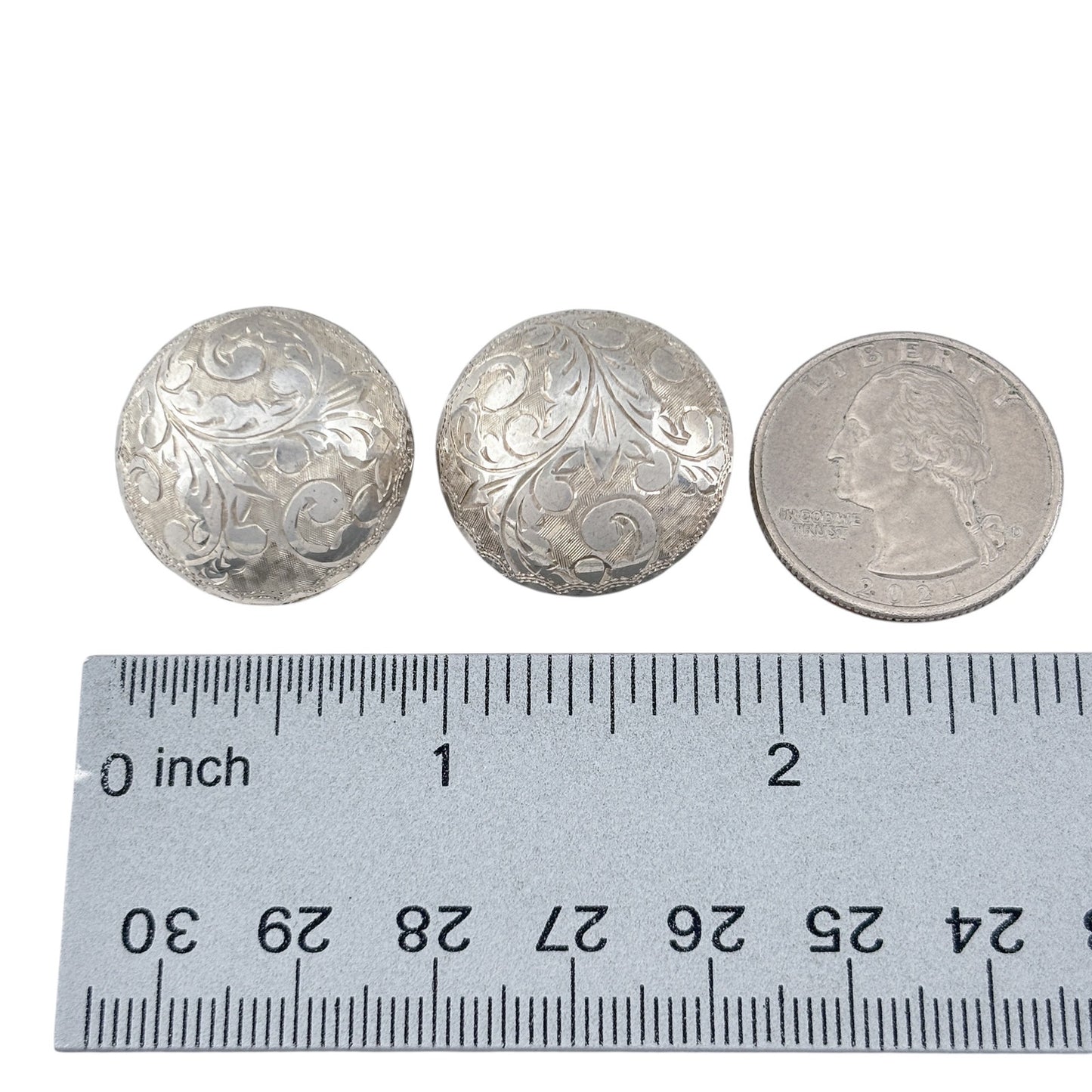Vintage Sterling Silver 925 Floral Etched Clip On Earrings