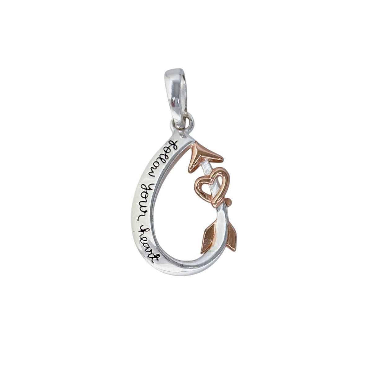Vintage Sterling Silver 925 Rose Gold Accent "Follow Your Heart" Pendant