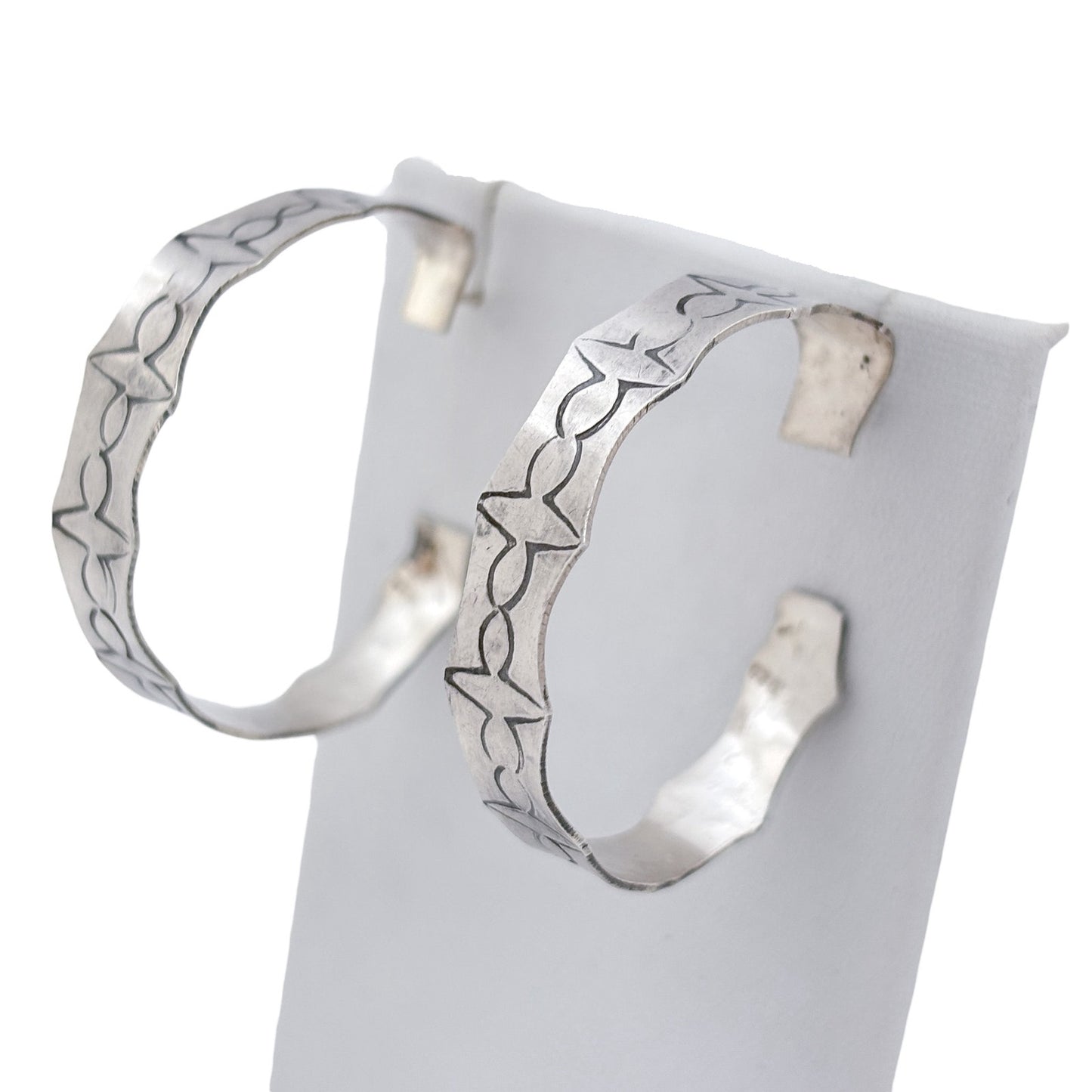 Vintage Sterling Silver 925 Hand Stamped Hoop Earrings