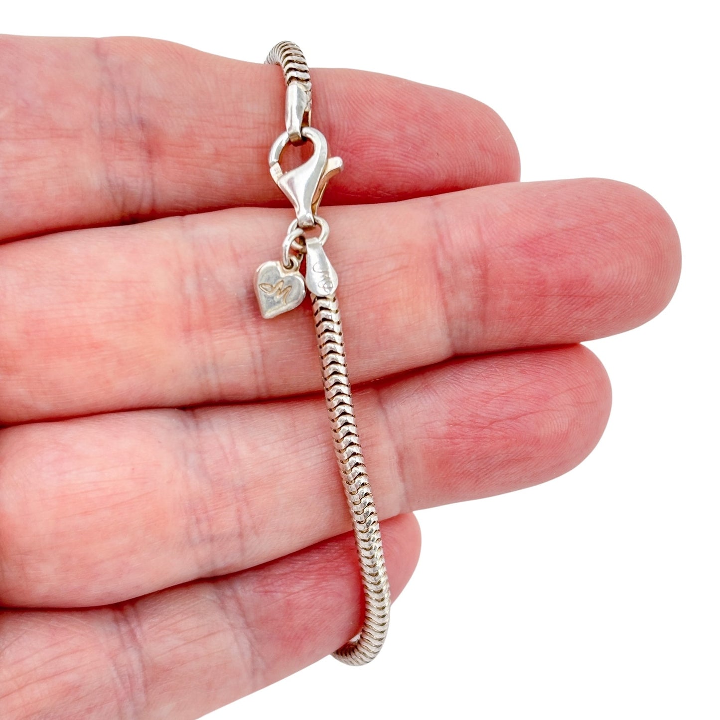 Estate Italy Sterling Silver 925 Snake Chain Charm Bracelet 7.5"