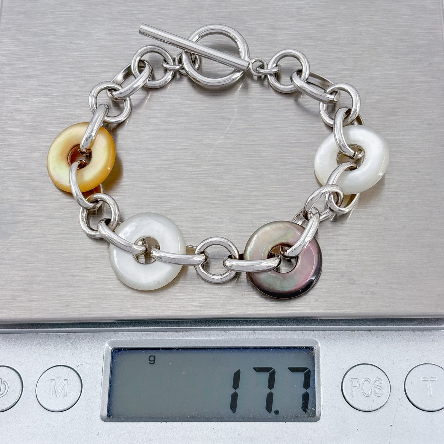 Vintage Sterling Silver 925 Abalone Donut Bracelet 7"