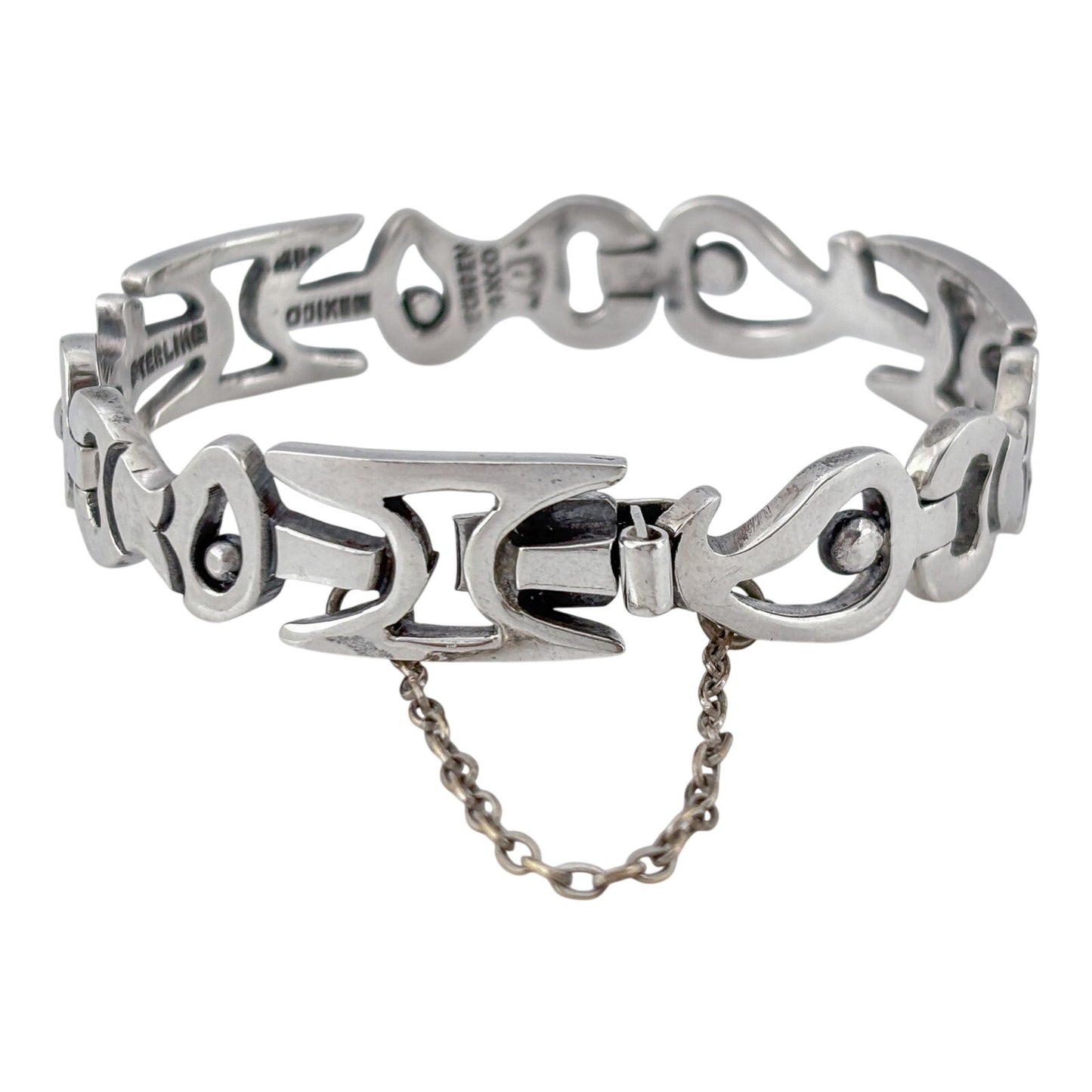 Vintage Mexico Taxco Sterling Silver 925 Abstract Link Bracelet 6.5"