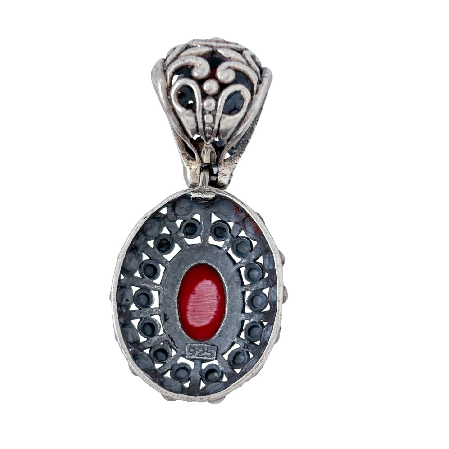 Vintage Sterling Silver 925 Red Enamel Pendant