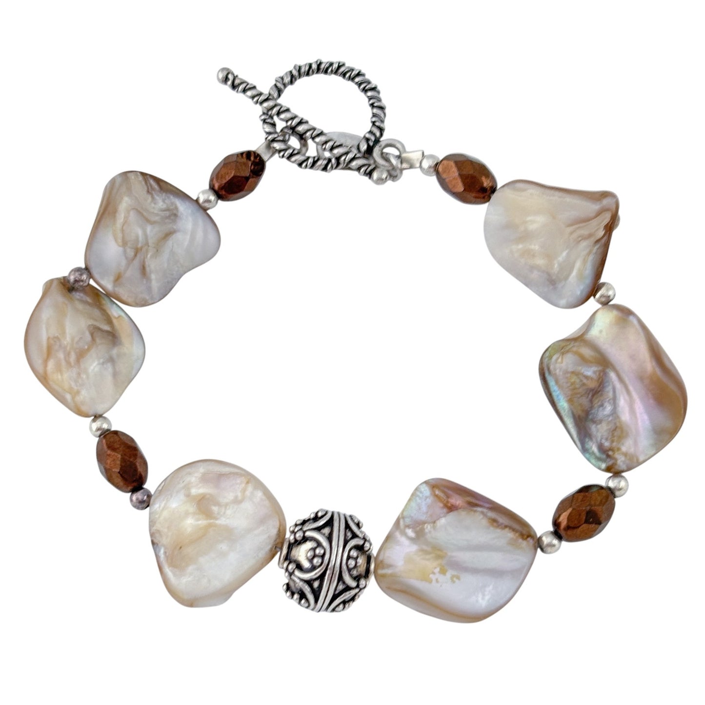 Vintage Sterling Silver 925 Mother Of Pearl Bracelet 7.5"