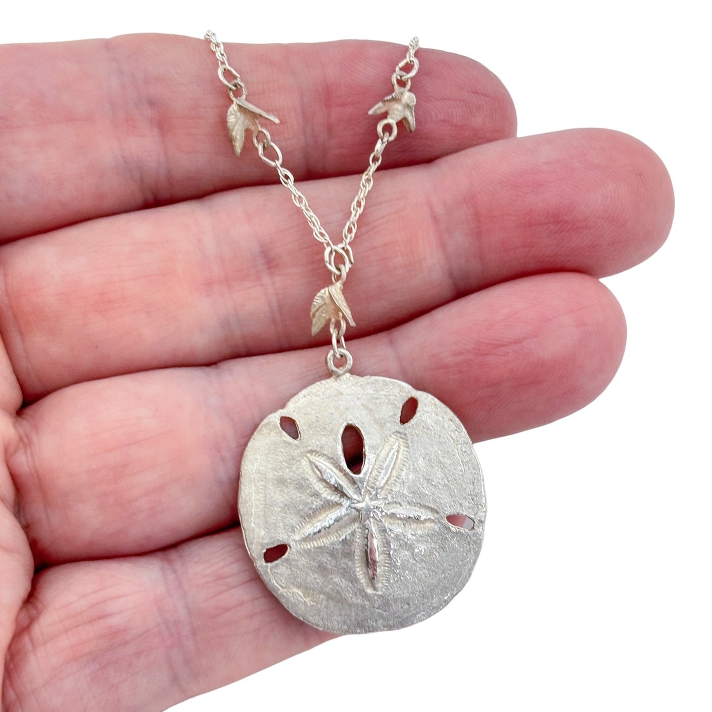 Vintage J & C Ferrara Co Inc Sterling Silver 925 Sand Dollar Bird Necklace 19"
