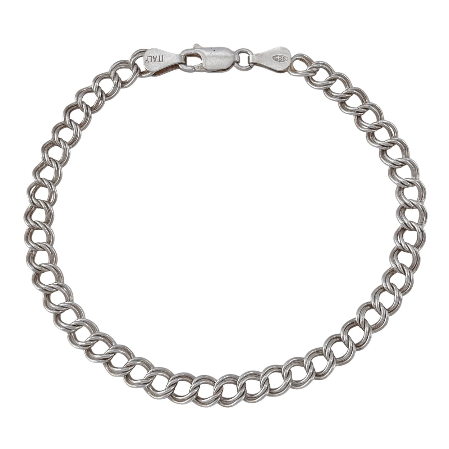 Vintage Sterling Silver 925 Italian Curb Double Link Chain Charm Bracelet 8"