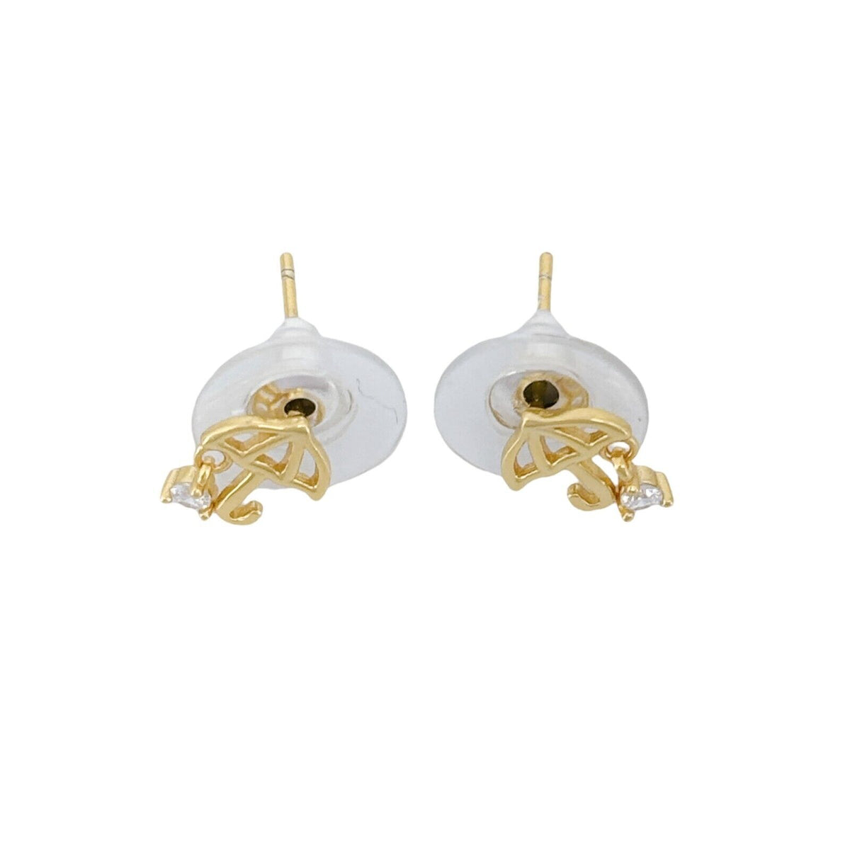 Vintage Sterling Silver 925 Gold-Tone Umbrella Cubic Zirconia Stud Earrings