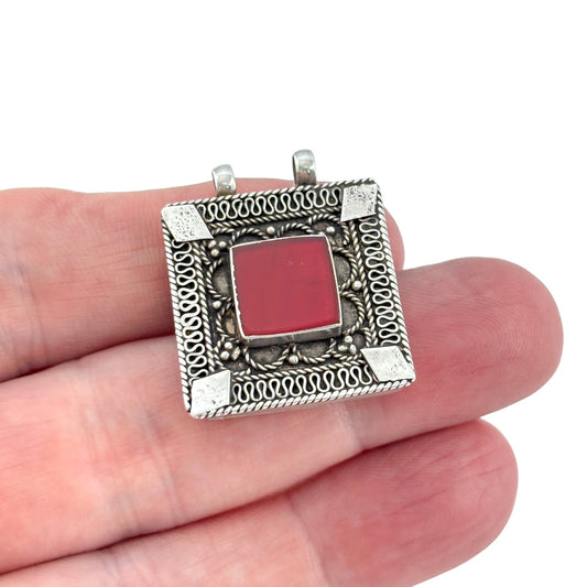 Vintage Kuchi Sterling Silver 925 Carnelian Pendant