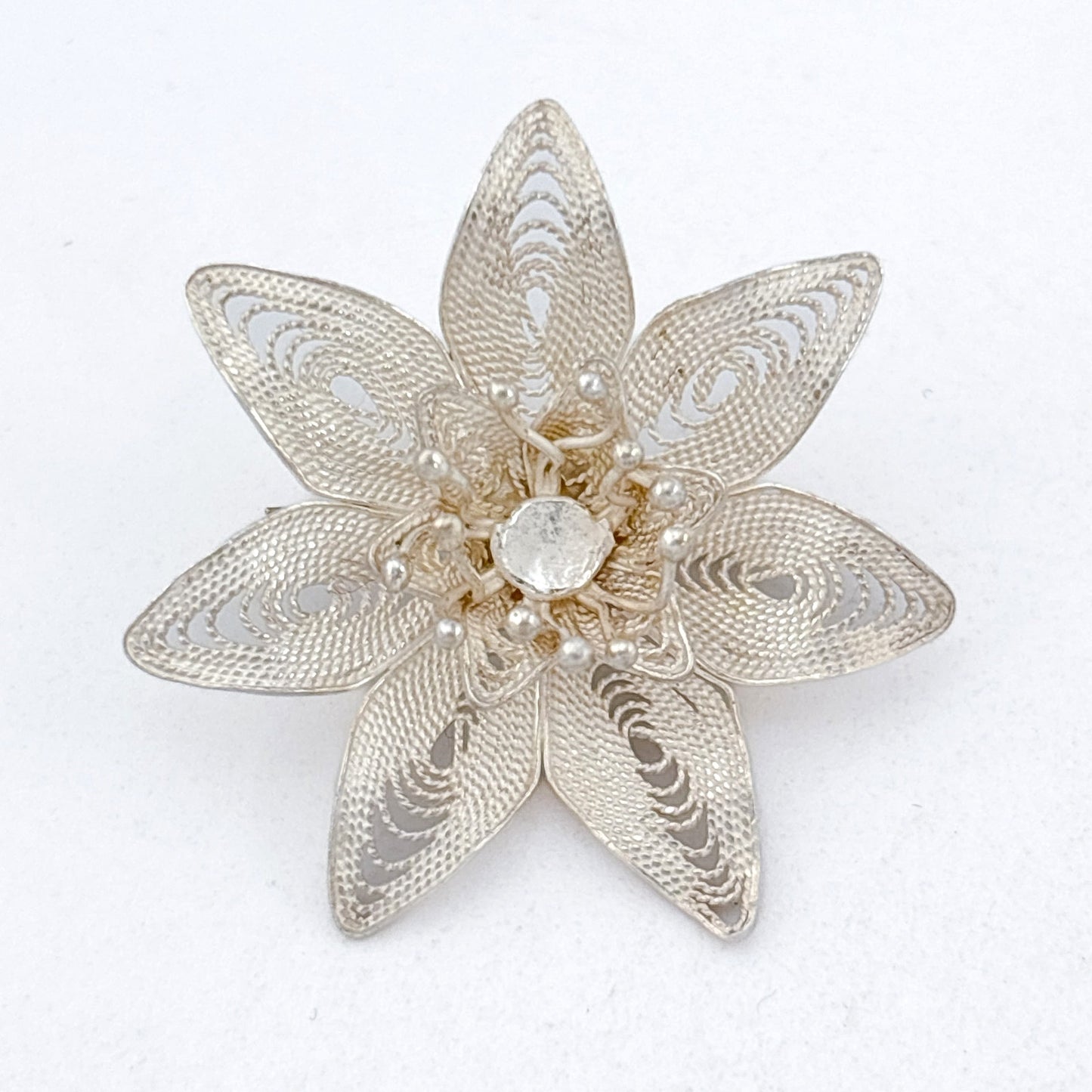 Vintage Sterling Silver 925 Filigree Flower Brooch