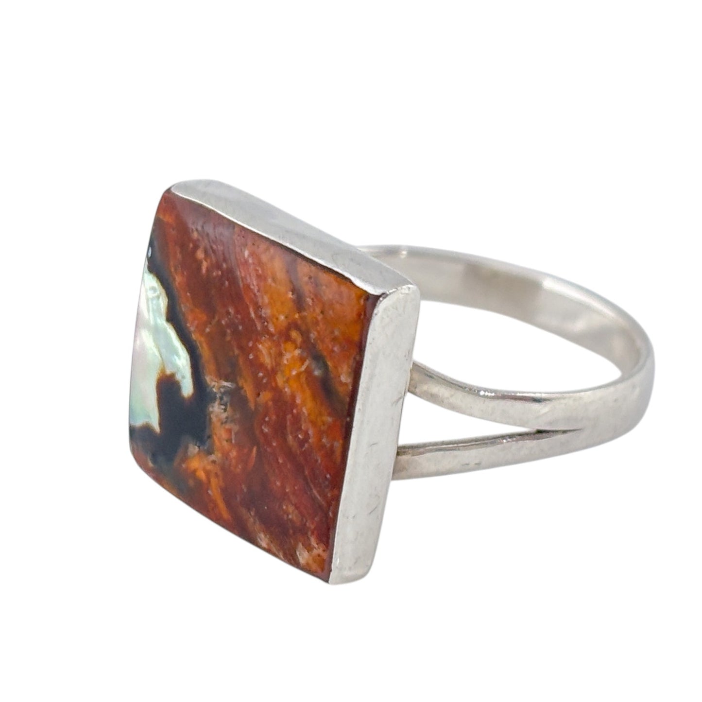 Vintage Sterling Silver 925 Rectangular Abalone Band Ring Size 8