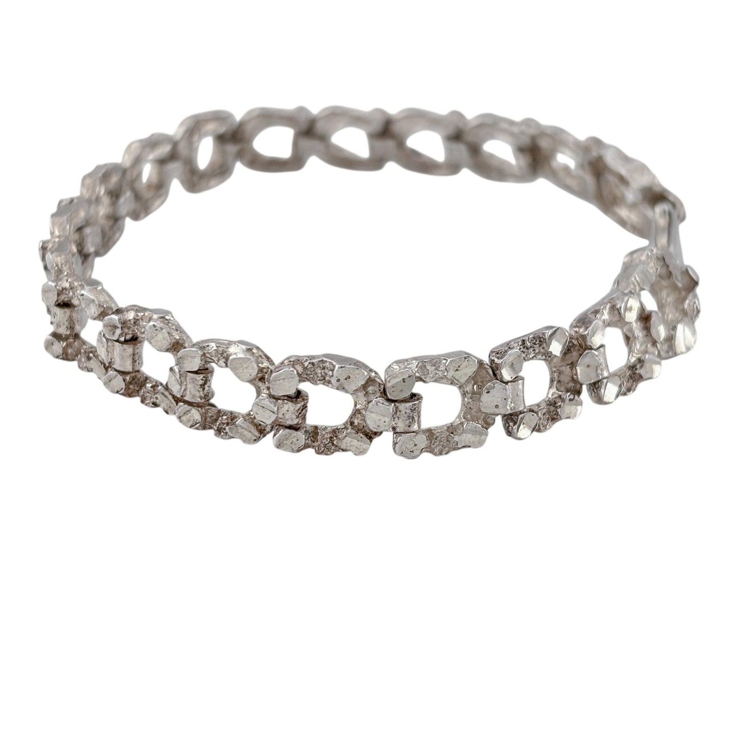 Vintage Sterling Silver 925 Textured Link Bracelet 7"