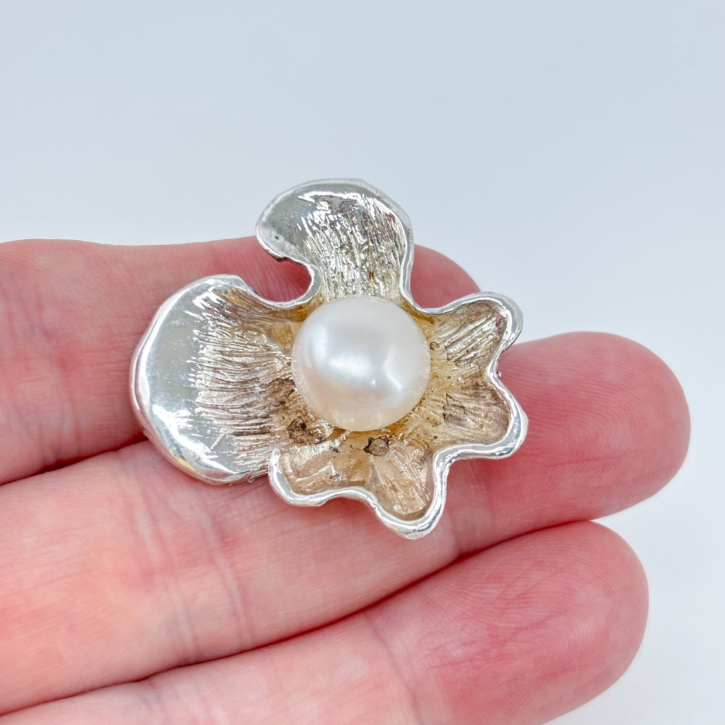 Vintage Sterling Silver 925 Pearl Flower Pendant