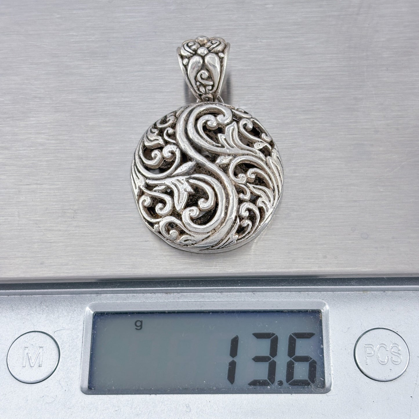 Vintage Sterling Silver 925 Filigree Round Pendant