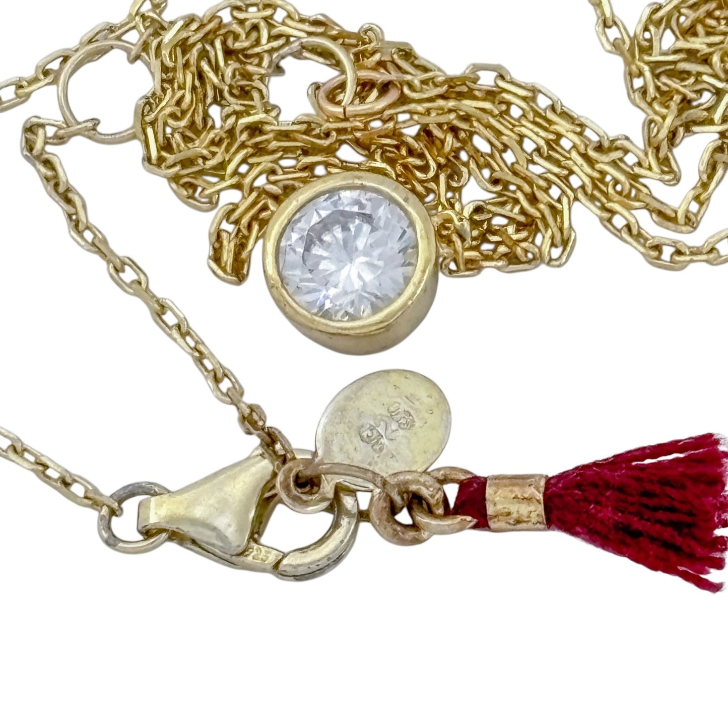 Vintage Gold-Tone Sterling Silver Cubic Zirconia Necklace 13.5" 14.5", 15.5"