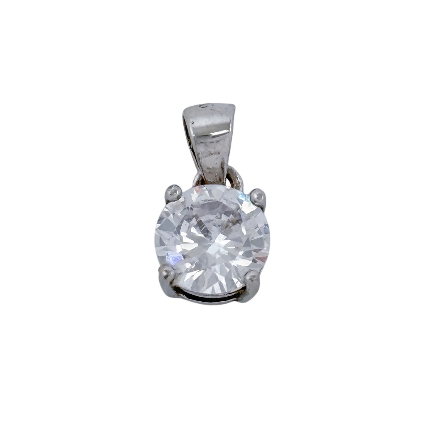 Vintage Sterling Silver 925 Cubic Zirconia Solitaire Pendant