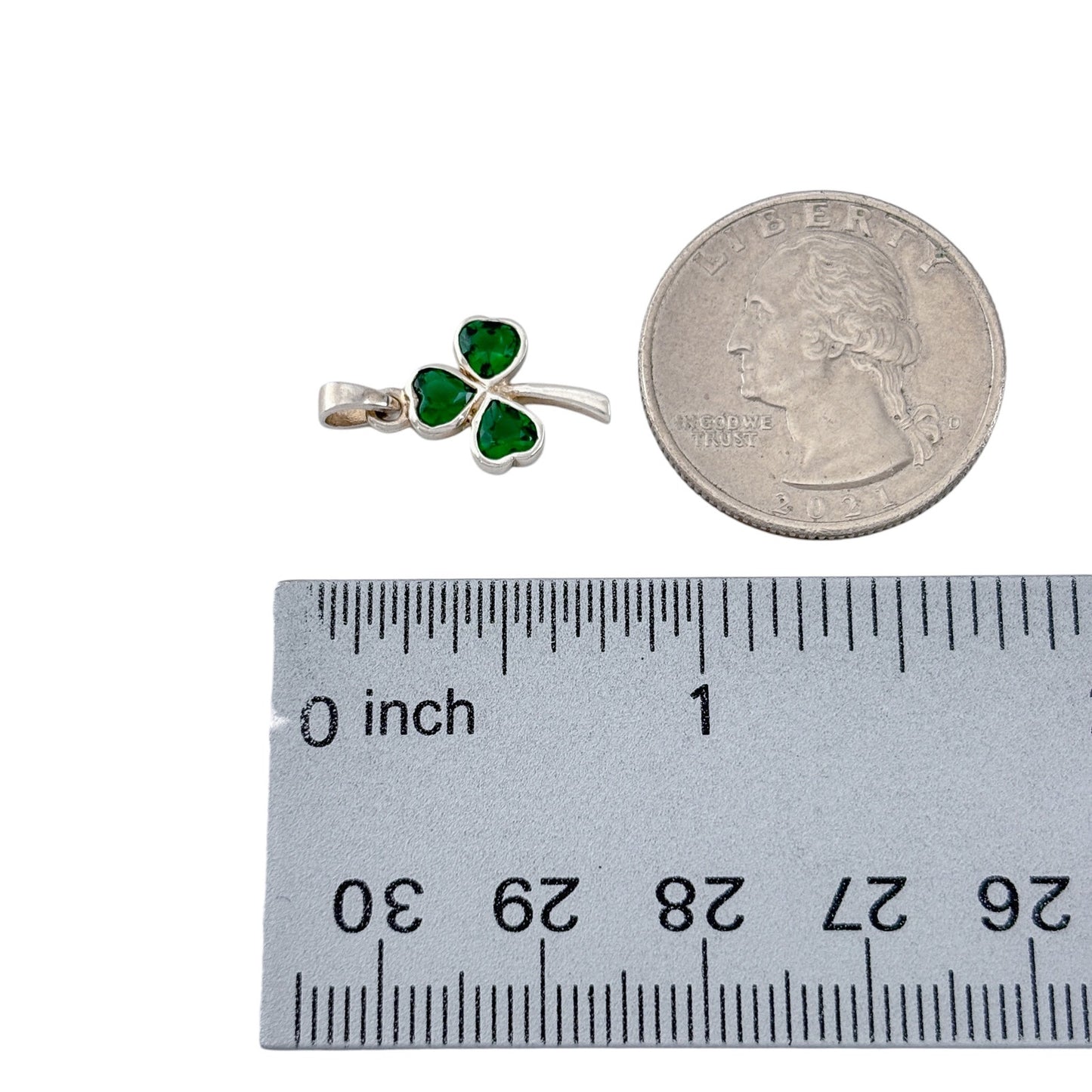 Vintage Sterling Silver 925 Green Cubic Zirconia Shamrock Pendant