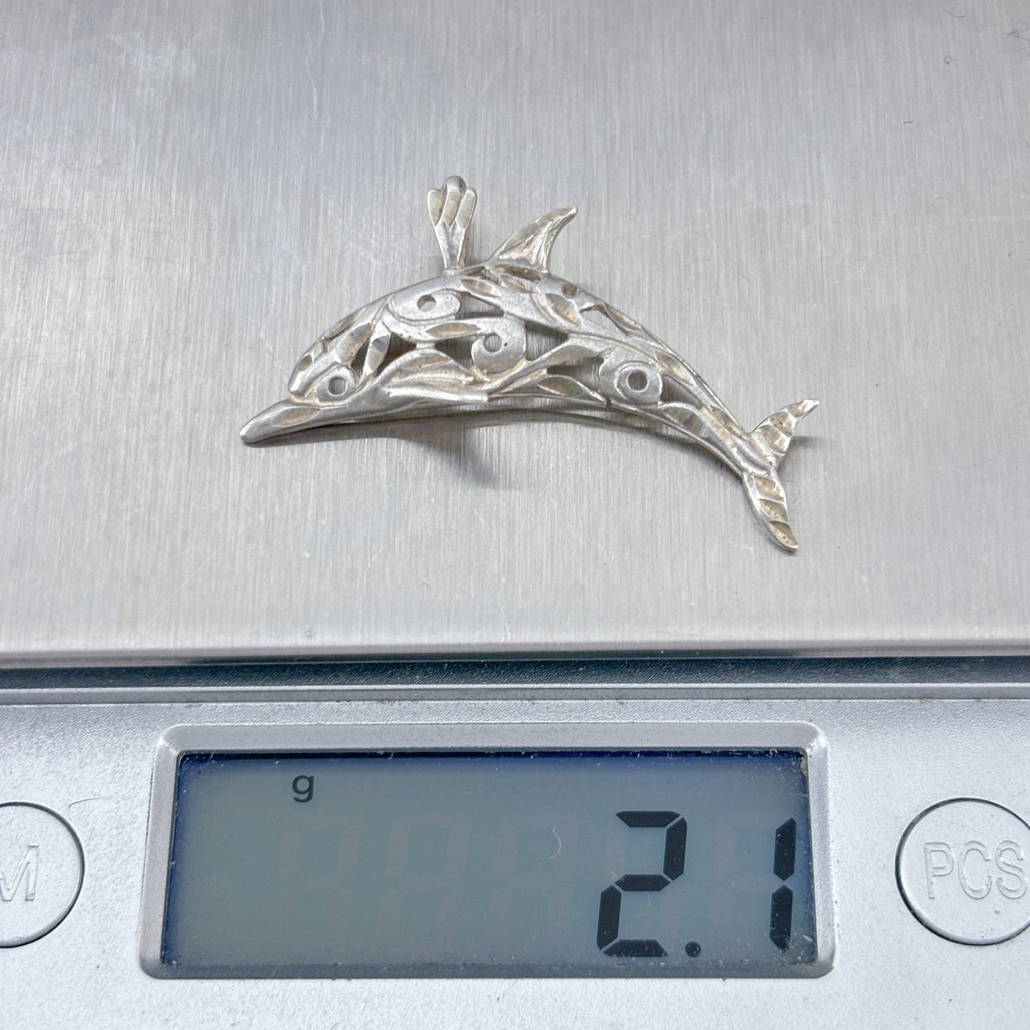 Vintage Sterling Silver 925 Filigree Dolphin Pendant