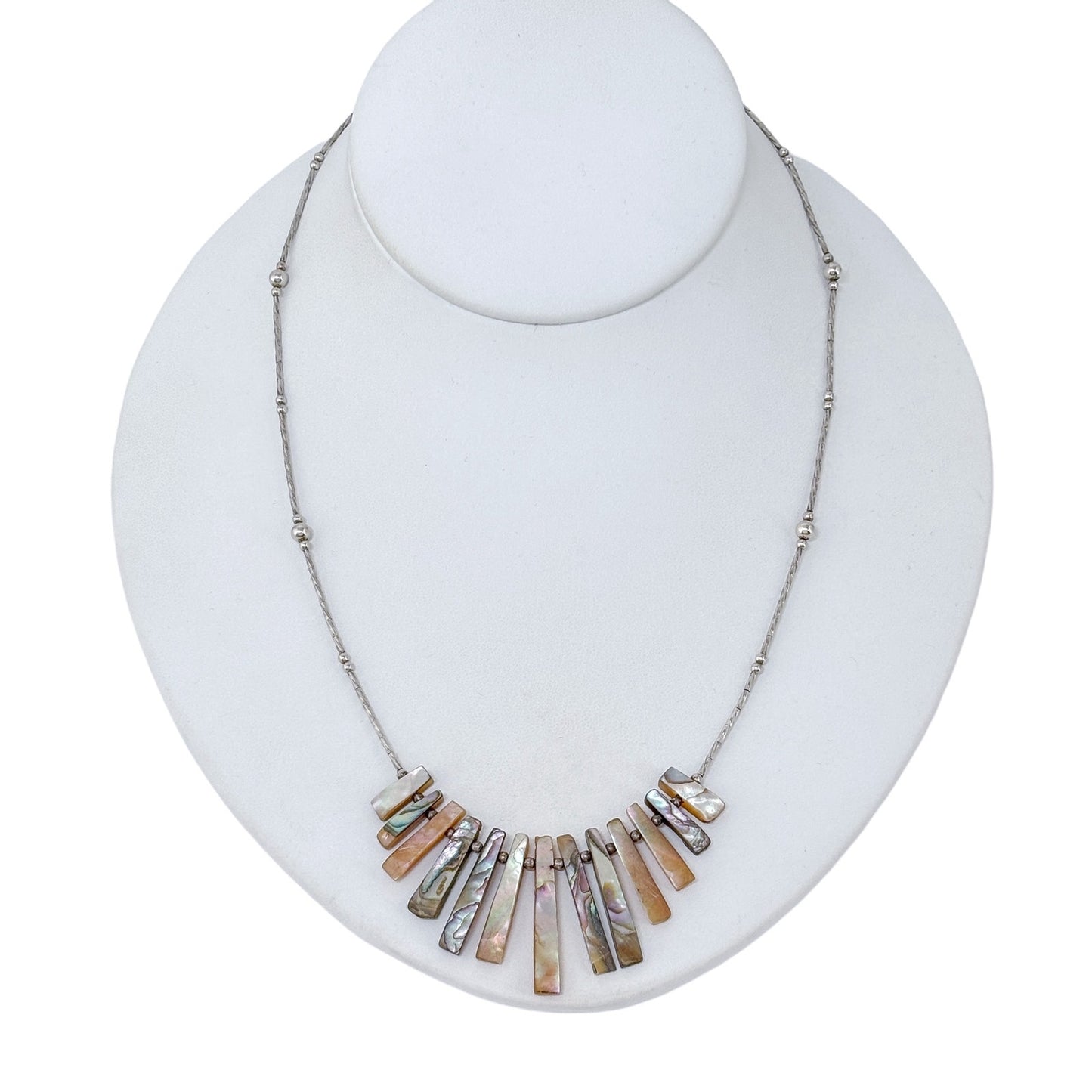 Vintage Sterling Silver 925 Abalone Shell Bib Necklace 18.5"