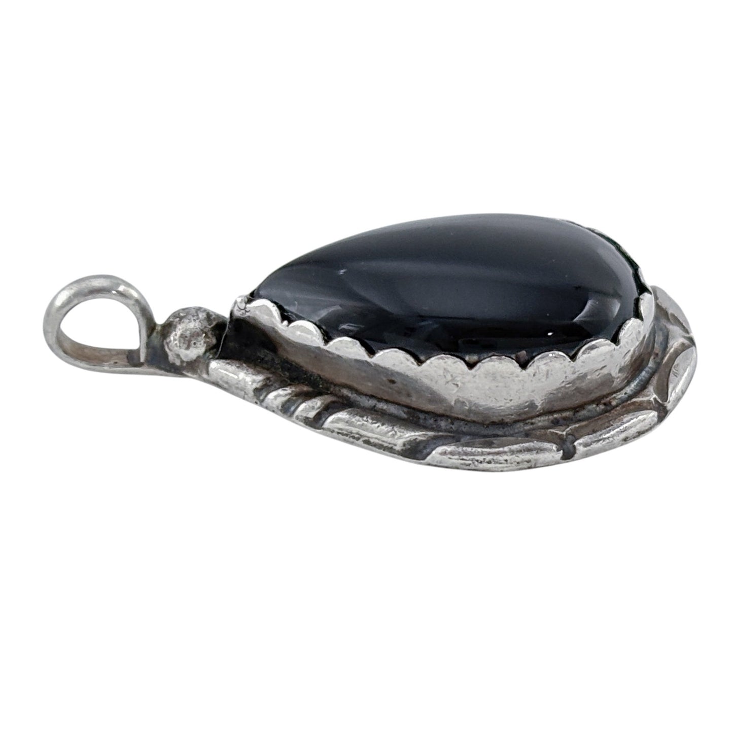Vintage RB Sterling Silver 925 Black Onyx Teardrop Cabochon Pendant
